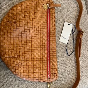 Clare v grande belt bag natural woven checker